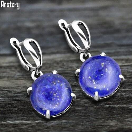 Vintage Round Natural Quartz Lapis Claw Pendant Earrings For Women Ancient Silver Plated Natural Stone Unakite Fashion Earring