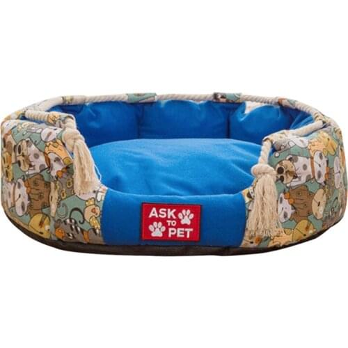 Winter Warm Printing Pet Sofa Plush Filling Cotton Dog Bed Soft and Comfortable Cat Nest Washable and Dirt Resistant Puppy Mat