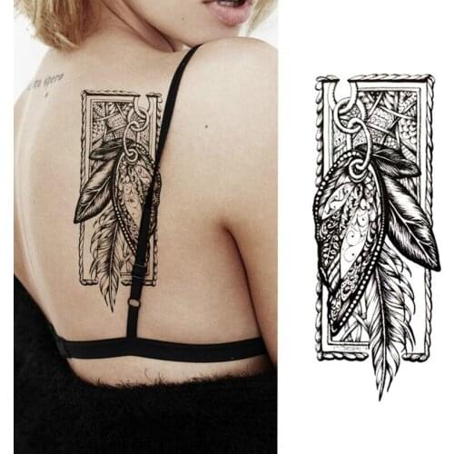 1PC Hot Black White Large Indian Flower Henna Temporary Tattoo Black Mehndi Feather Style Waterproof Tattoo Sticker