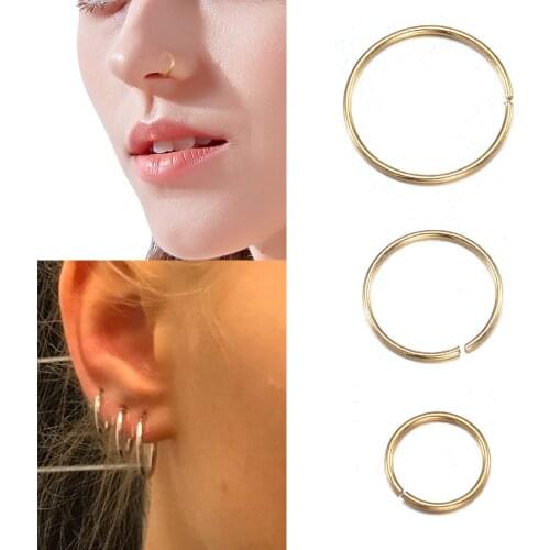 3pcs Vintage Punk Multiple Dangle Small Circle Hoop Earrings for Women Perforated Nose Ring Jewelry Steampunk Ear Clip Gift