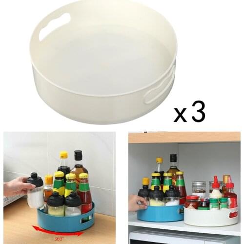3PCS Rotation Spice Jar Storage Tray Multi-function Bathroom Holder Plate
