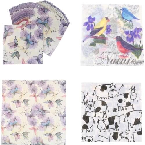 Printed Flower Cow Bird Butterfly Paper Napkin For Wedding And Party Decoration Tissue Fabric Decoupage Primary Wood Pulp Napkin
