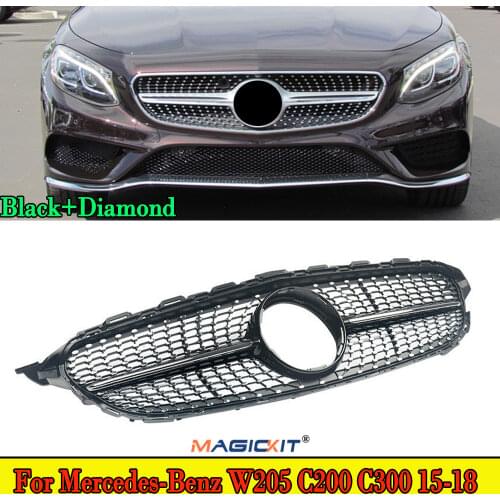 MagicKit Black Diamond AMG C63 Style Grille Grill For 15-18 Mercedes-Benz W205 C200 C300