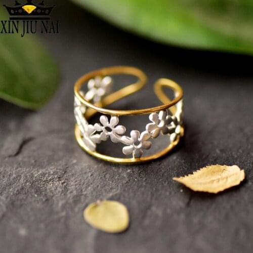 Japanese brand elegance Lady Silver Wedding Romantic Elegant Ring Daisy Flower Ring Engagement Hollow Adjustable Open Jewelry