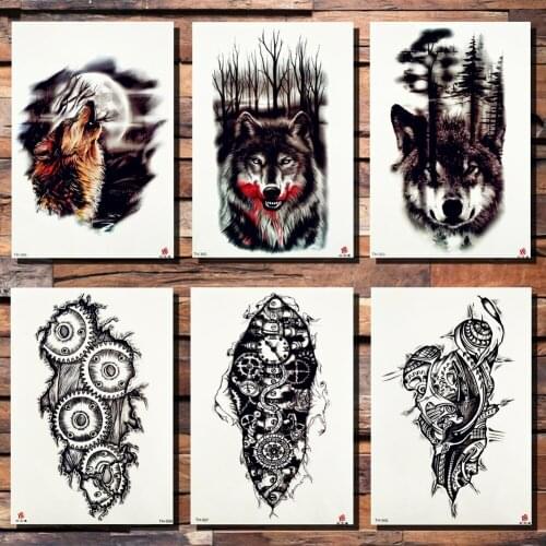 FANRUI Tribal Totem Robotic Arm Black Mechanical Temporary Tattoo Sticker Mon Gear Waterproof Tattoos Body Art Arm Fake Tatoo