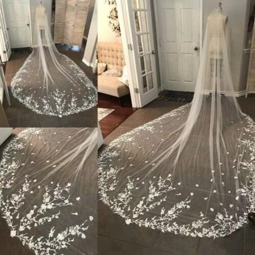 White Ivory Cathedral Wedding Veils Soft 3 M 4 M 5 M Lace Edge Long Bridal Veil with Comb Wedding Accessories Bride Wedding Veil
