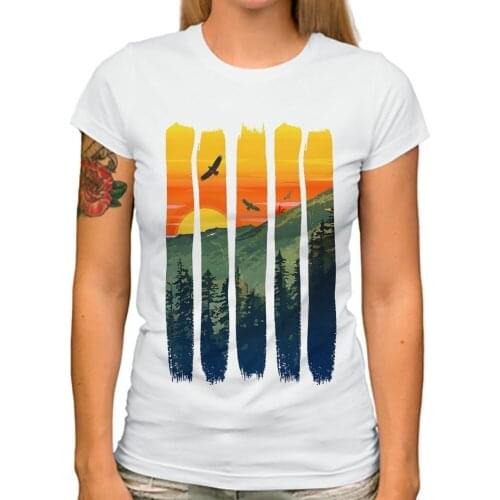 Eagles by the Summer Mountain Sunset fresh style t shirt women 2018 summer new white casual short sleeve tshirt femme