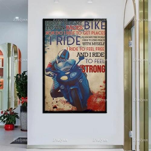 Motorcycle Racing Racer Rider Biker I Don't Ride My Bike To Win Races Retro Poster Wall Art Print Home Decor Canvas UniqueGift