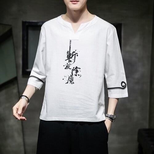 Chinese Shirt 2021 News Summer Print Tang Suit Wushu Male Clothes Vintage Style Traditional Chinese Clothing For Men Top 30561