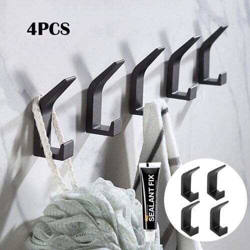 4Pc No Drilling Double Hook Towel Hook For Bathroom Clothes Coat Hook Bedroom Robe Hook Livingroom Kitchen Accessories Hardware