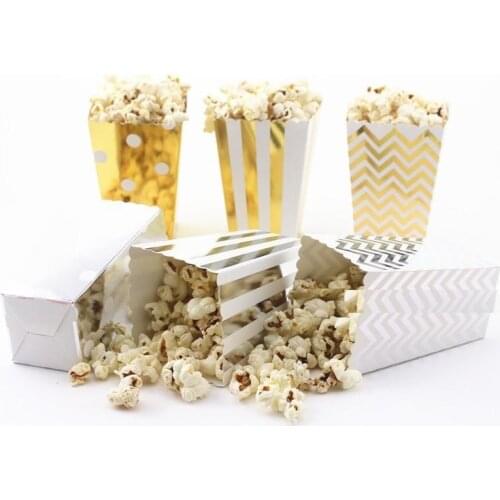 Silver gold Popcorn boxes paper chicken bucket cup birthday party Baby Shower Favors wedding bridal Bachelorette decorations