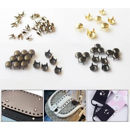 50PCS Round Rivets Spikes For Leather Bags Clothing Shoes Purses Four Claw Rivets DIY Handcraft Studs Rivet Tool 3/6/8/10mm