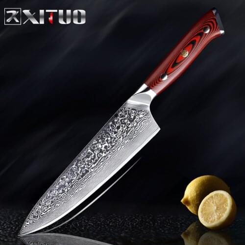 XITUO Damascus Kitchen Chef Knife 8 Inch apanese Cleaver Slice Utility Knives Exquisite Gift with Knife Cover Rosewood Handle