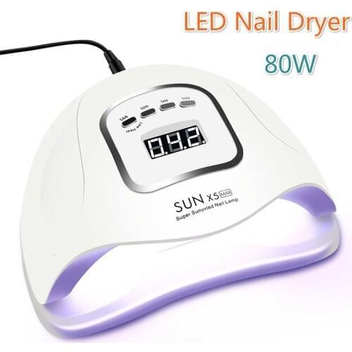 80W LED Nail Lamp For Manicure Nail Dryer Machine UV Lamp For Curing UV Gel Nail Polish With Motion Sensing LCD Display