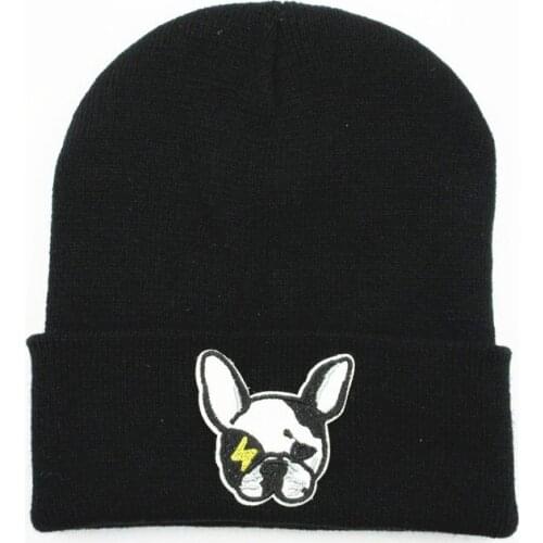 LDSLYJR Cartoon dog embroidery Thicken knitted hat winter warm hat Skullies cap beanie hat for men and women 193