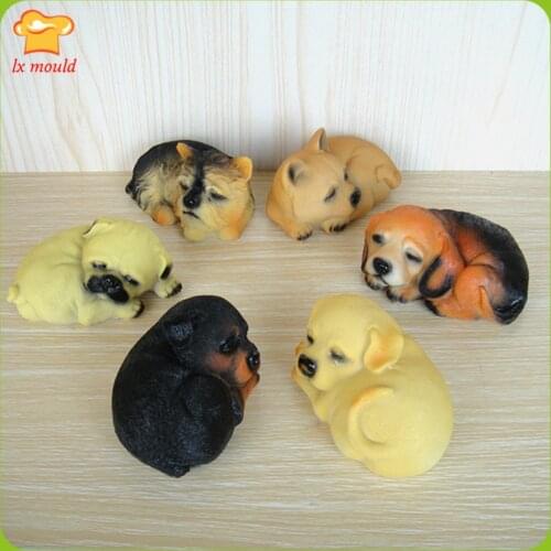 LXYY New Sleeping Dog Silicone Molds Chocolate Polymer Clay Resin Soap Candle Moulds