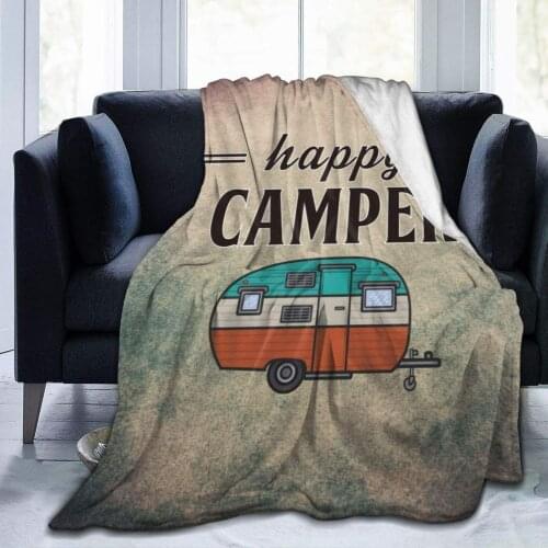 Cute Vintage Cartoon Happy Camper Fall Throw Blankets Luxury Soft Cozy Sofa Blanket Fuzzy Warm Couch Blanket Reversible Bed