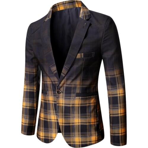 Men Suit Coat 2021Spring New Colorblock Plaid Blazer Men Slim Casual Man Blazers Wedding Business Party Clothing Dress Men Coats