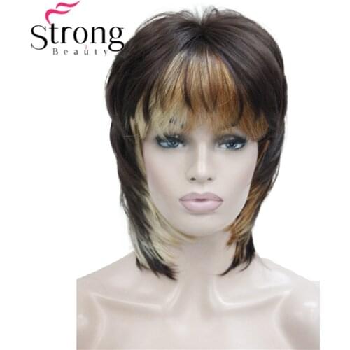 Soft Shaggy Layered Short Cascading Three tone mix Swept Bangs Full Synthetic Wig Straight Womens Wigs COLOUR CHOICES