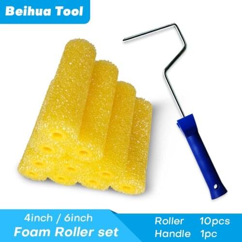 11PCS/set 4inch 6inch Foam Roller Brush kit Roller10pcs+Handle1pc Pattern Textured Paint Rolls for Wall Decoration Polyester