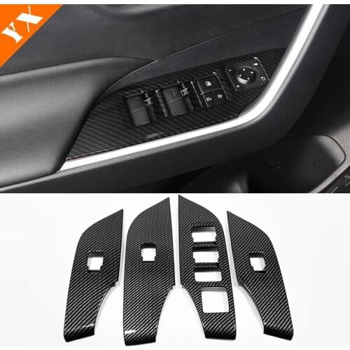 For Toyota RAV4 2019-2021 Sticker Accessories Car door Window Glass lift armrest switch button control frame ABS Carbon products