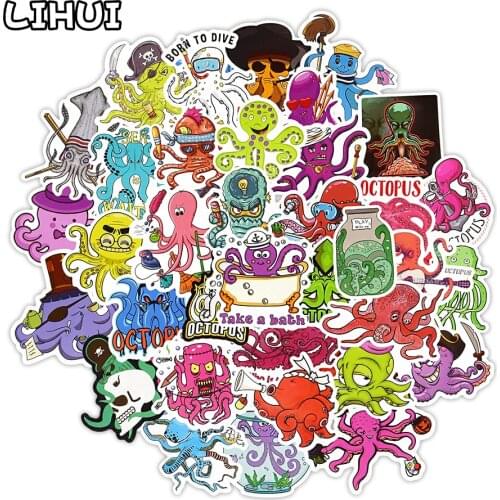 50 PCS Octopus Anime Stickers Toys for Children Ocean Animals Sticker to DIY Laptop Phone TV Fridge Bicycle Car Decal Kids Gifts