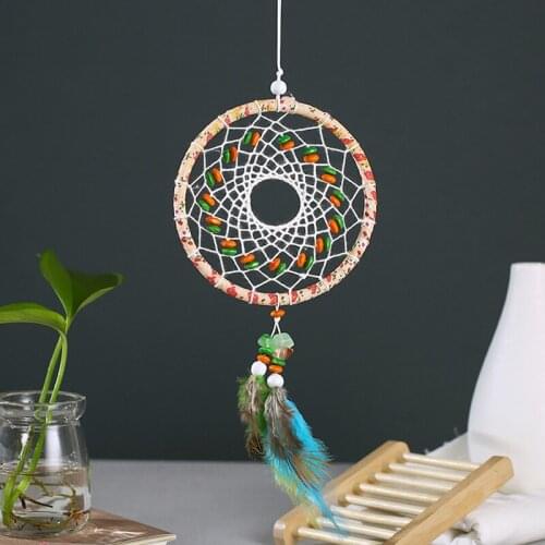 2018 New Arrival Color Stone Wind Chime Hanging Decoration Dream Catcher Net Wall Decoration Indoor Home Feather Pendant-60233
