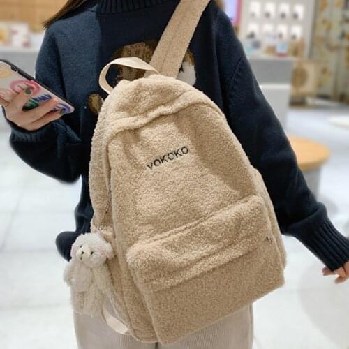 New Woman Fashion Plush Backpack for 2021 Winter SchoolBags for Teenage Girls Ladies College Harajuku Travel School Rucksack