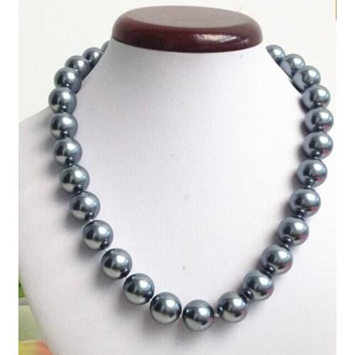 Charming! 10mm Gray Sea Shell Pearl Necklace Factory Wholesale price 18inch real Women Fine for lady jewelry