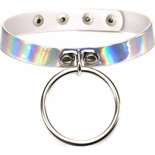 DIEZI Harajuku Punk Fashion Choker Necklace Round Laser Collar Chocker Jewelry PU Leather Choker Necklace for Women