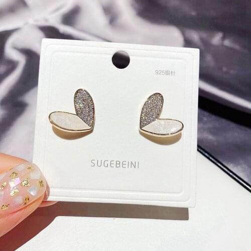 Simple Cute Acylic Paved Heart Stud Earrings For Women Korean Fashion Jewerly Gold Color Wedding Crystal Girls Earrings