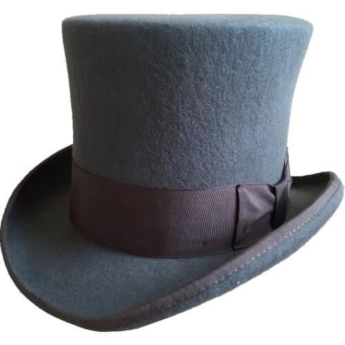 Gray 18.0cm 7" Mad Hatter Top Hat Victorian Wool Felt Steampunk Costume Top Hat Cylinder Hat Magic Hat For Women