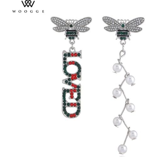 Boucle d'oreille Femme 2018 Fashion Jewelry New Pearl Crystal Rhinestone Bee Earrings Pendientes Abeja Loved Earrings For Women