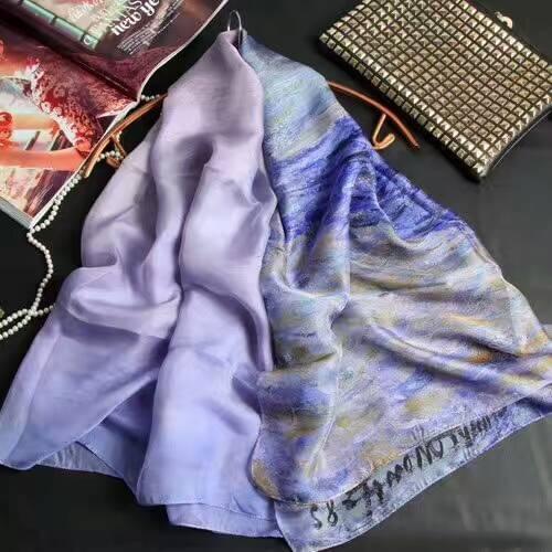 [SLKSCF] ON SALES! 175X135CM New Design purple silk chiffon scarf and hijab silk chiffon sunscreen capes female