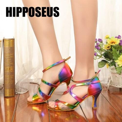 HIPPOSEUS Dance-Shoes For Girls Women Ladies Ballroom Latin Modern Tango Jazz Dancing Shoes Colorful High Heels Salsa Sandals