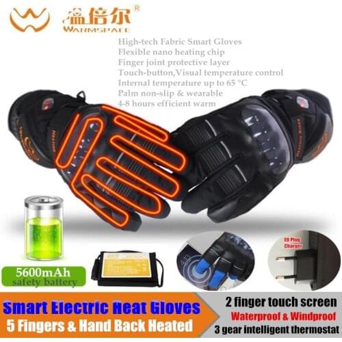 RU Clearance 5600MAH Smart Electric Heating Gloves,Ski Waterproof Li-Battery 5 Fingers&Hand Back Self Heated,Touch Screen Gloves