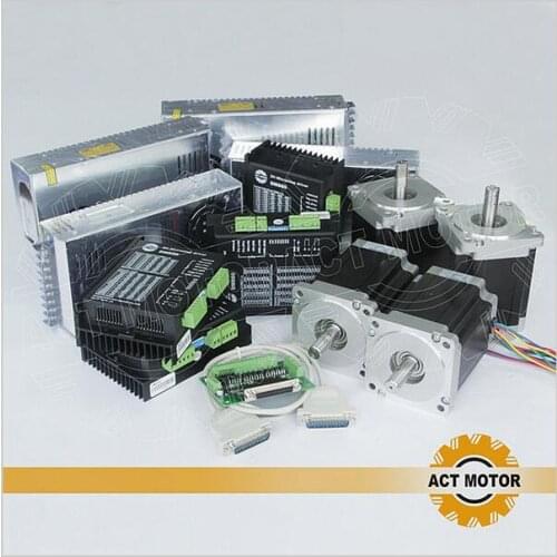 ACT CNC Router 4Axis Nema34 Stepper Motor 34HS5460 Single Shaft 1700oz-in 151mm 6A+3PCS Driver DM860 7.8A 80V with Power Cutting