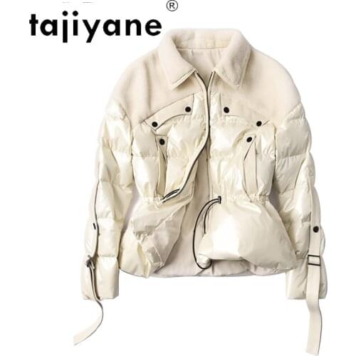 Winter Jacket Puffer 2021 Women White Duck Down Coats Woman Real Lamb Fur Collar Parkas Sheepskin Splicing Ropa TN1210