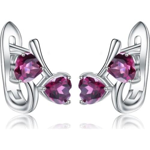 GEMS BALLET 2.23Ct Natural Rhodolite Garnet Heart Shape Earrings 925 Sterling Silver Cute Stud Earrings for Women Fine Jewelry