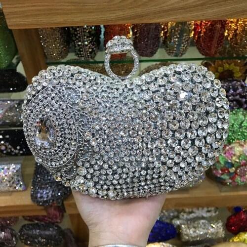 Fashion Heart Shape Clutches Crystal Evening Bags Sliver And Gold Clutch Hollow Out Rhinestone Women Party Handbag Lady Purse