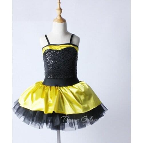 Women Ballet Leotard Dance Dress Dancing Clothes New Yellow & Black Swan Lake Ballet Costume Children Sequins Ballet Dress