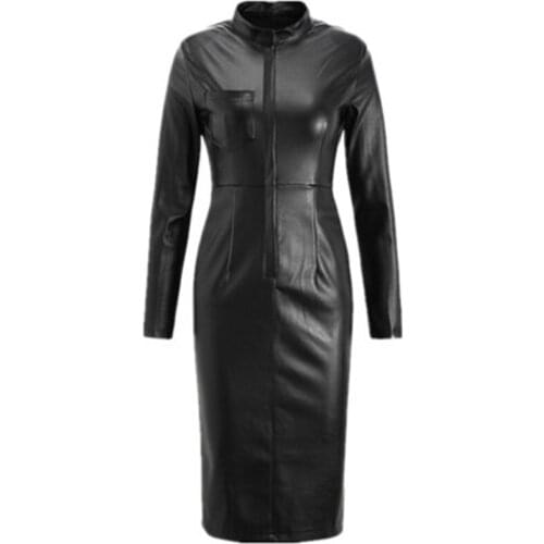 2021 Spring Autumn Long Sleeve PU Leather Dress Office Lady New Arrivals Plus Size Womens Clothes Female Formal Wear Vestido