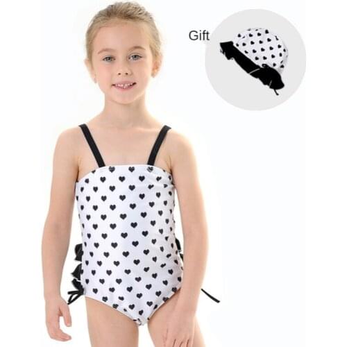 2021 Childrens Polka Dot One-piece Pleated Swimsuit Straps Swimsuit Swim Cap Girls Swimsuit Bikini