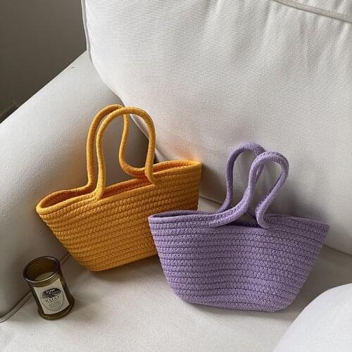 2021 Summer Handmade Woven Bag Childrens Basket Straw Bags Bolsa Tote Top Handle Handbags Lady Beach Hand bags