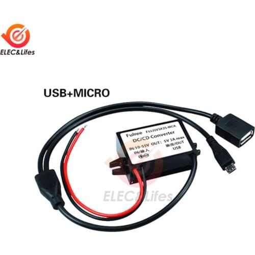 3 Types Car Power Technology Charger DC-DC Converter Module Female Port 12V/24V/36V/48V To 5V 3A 15W with Micro USB Cable