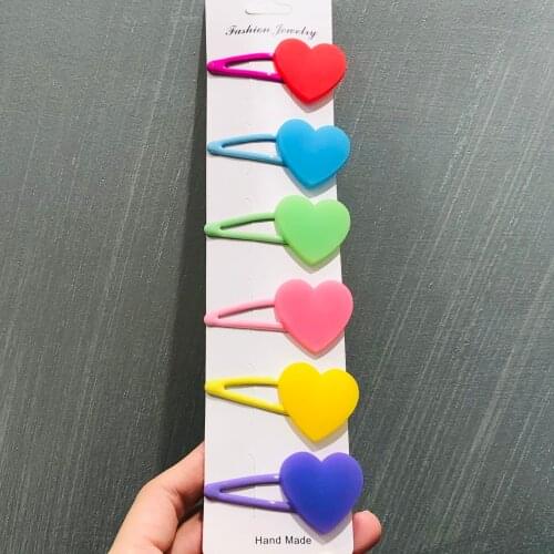5/6Pcs/Set Colorful Love Heart Hairpins For Girls Headwear Sweet Hair Clips Barrettes Kids Fashion Hair Accessories