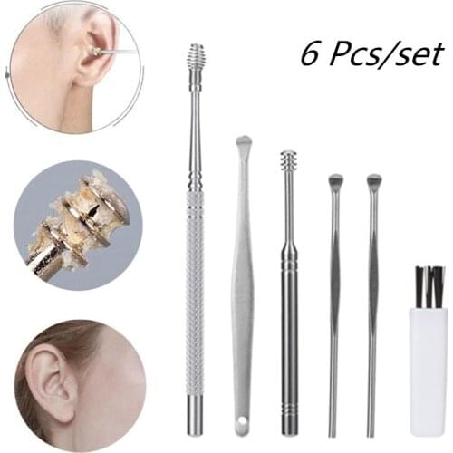 6 Pcs/set Home Practical Stainless Steel Rotating Ear Spoon Ear Cleaner Ear Picking Tool Set