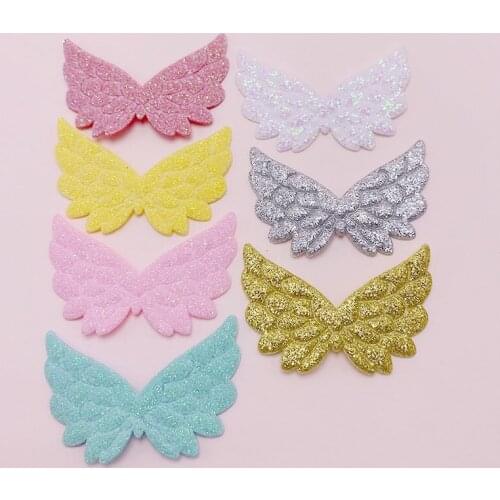 80Pcs/Lot 5*4CM Angel Wing Appliques Single Sided Glitter Powders Fairy Wing Patches DIY Headwear Bowknot Bow Tie Accessories