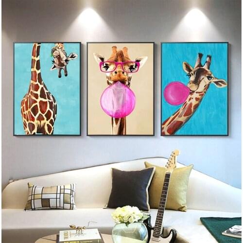AHPAINTING Wall Art Color Balloon Giraffe Canvas Painting Modern Art Inspirational Picture for Home Decor No Frame