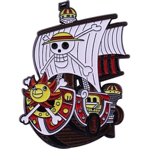 Anime One Piece Straw Hat Pirates Thousand Sunny Pirate Ship Cartoon Cute Metal Copper Enamel Clothes Lapel Badge Brooch Pin